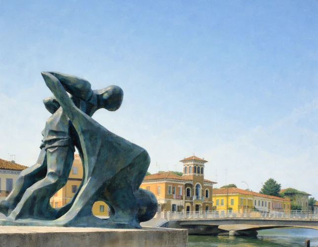 Il monumento agli scariolanti lungo il canale