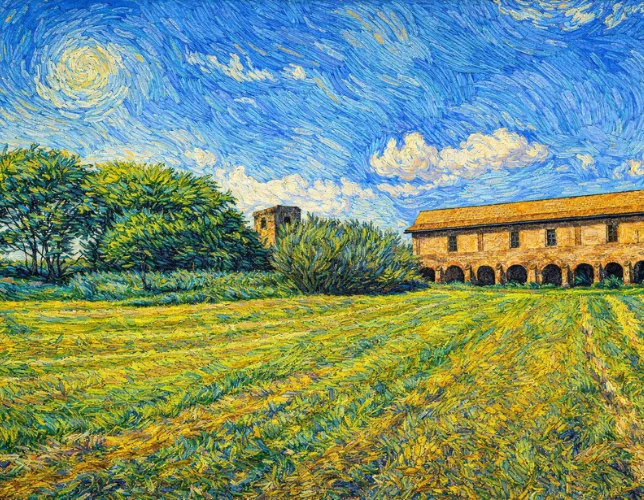 Dipinto della campagna con la Chiavica dell'Agrifoglio